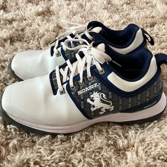 SQAIRZ LIMITED EDITION BRITISH MENS LION TARTAN GOLF SHOES 8.5 OLD MONEY - Picture 1 of 9